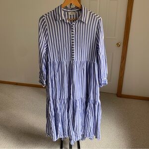 Vineyard Vines Plage Blue White Stripe Midi Shirt Dress Size 8